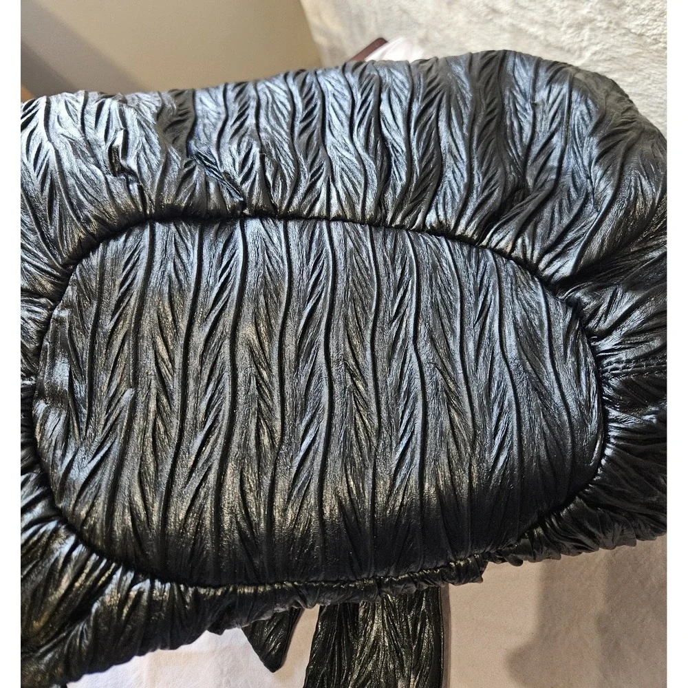 Anthropologie Melie Bianco‎ Black Ruched Bow Braided Handle Shoulder Bag Y2K